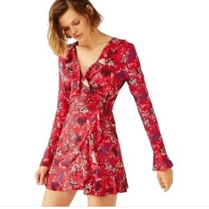 Urban Outfitters Red Floral Long Sleeve Dress